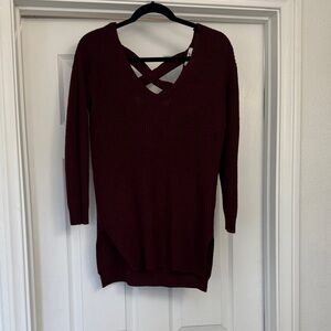 Papaya Burgundy Crisscross Knit Sweater